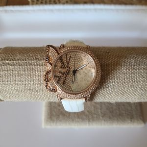 Butterfly Watch with Crystals White Rose G…